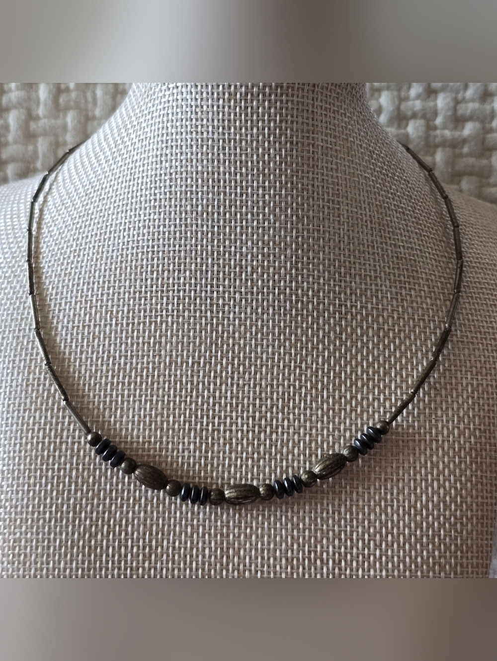 Vintage Sterling-Look Hematite Bead Choker - Black